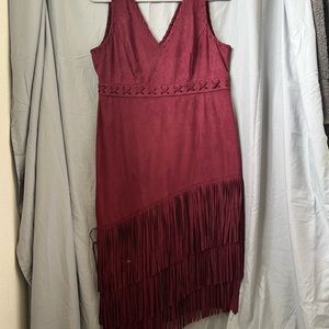Plum Asymmetrical Fringe Dress